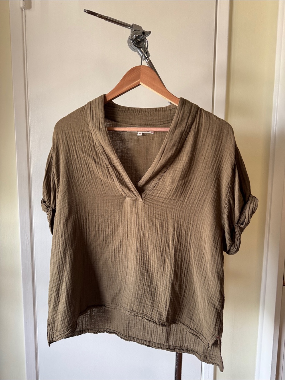 XiRENA Olive Gauze V-Neck Relaxed Blouse